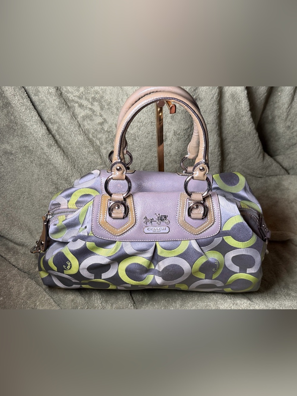 Vintage Coach Madison Op Art Sabrina Satchel Purple Lime 13892